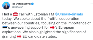 Главы МИД Грузии и Эстонии поговорили по телефону — но прокомментировали беседу по-разному